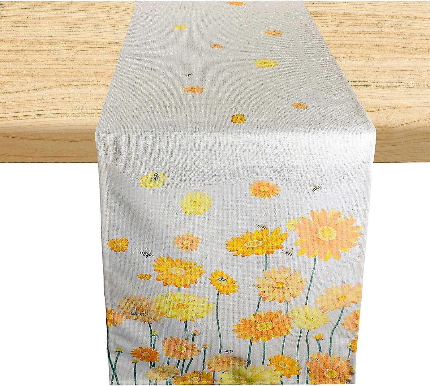 Yellow Floral Table Runners, Summer Bee Table Runner Polyester Table Tablecloth(13x72 inches )