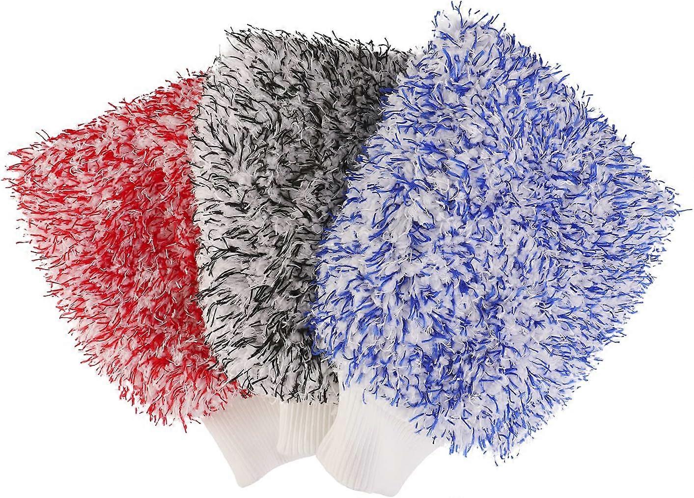 Microfiber wash mitt, 3pcs Ultra soft wash mitt, limits the risk of scratching - Designed to retain maximum volume of foam for easy and fast washing