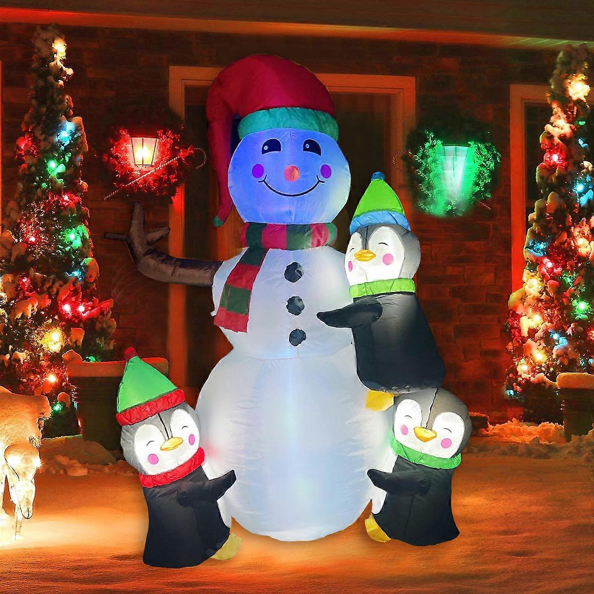 5.9ft Outdoor Inflatable Christmas Snowman Penguin, Inflatable Yard Decoration Clearance with Built-in LED Lights