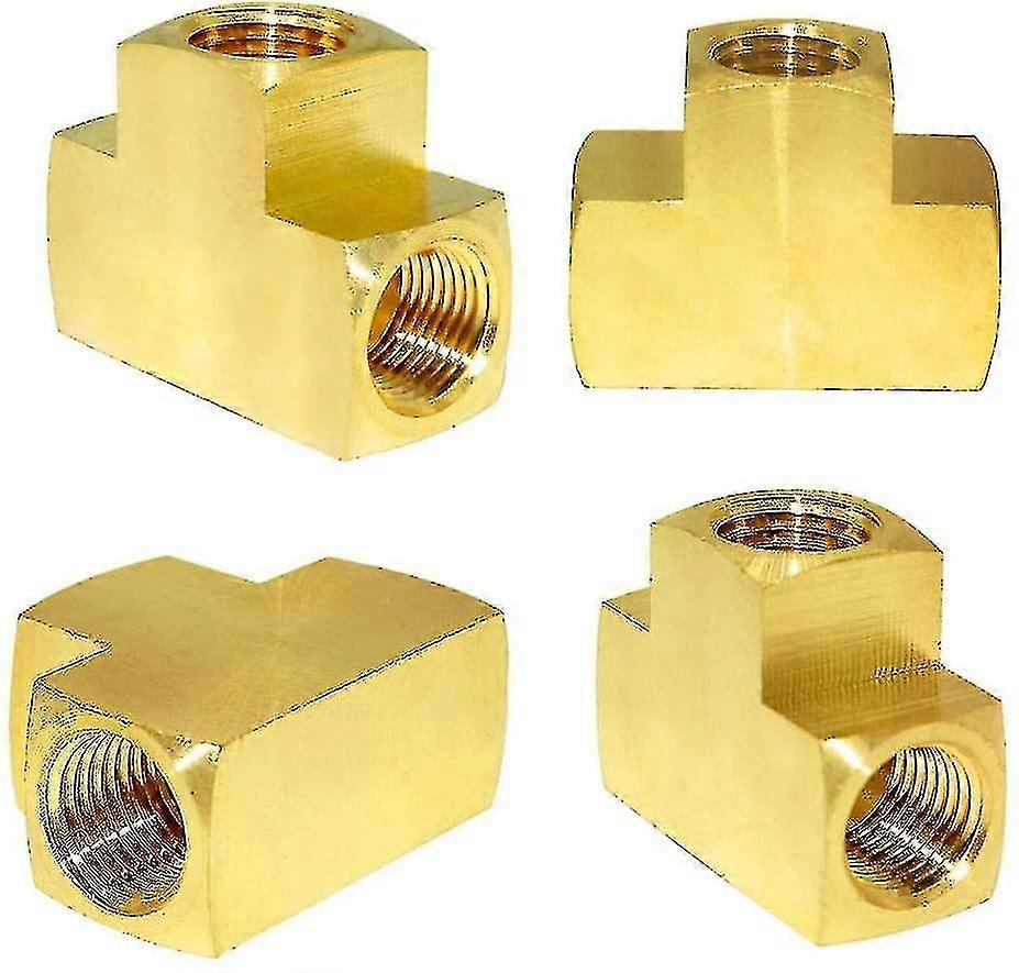 Brass Pipe Fitting Barstock Tee 3 Way 1/4" X 1/4" X 1/4" Npt Female Hose Fitting(4pcs)