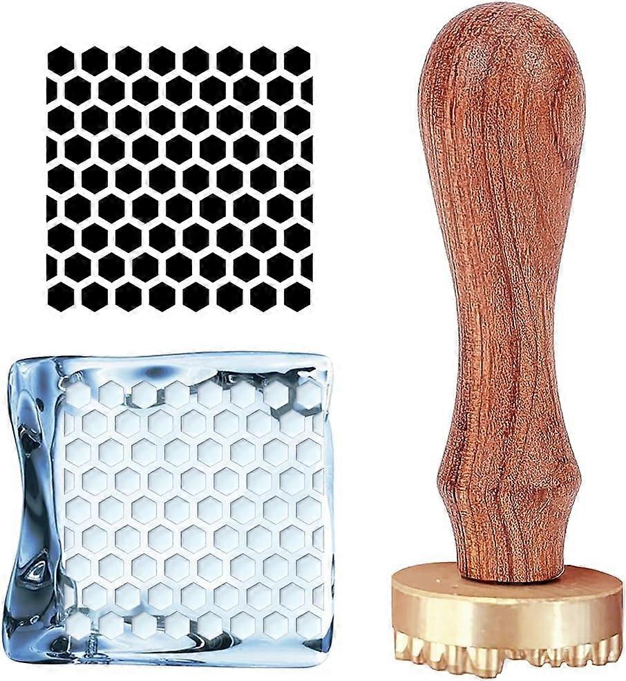 Honeycomb Ice Stamp Stamp Ice Branding Stamp with Removable Brass Head & Wood Handle Vintage Ice Stamp for DIY