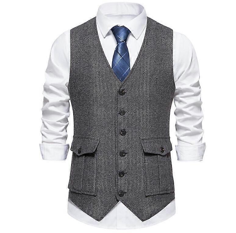 Men's Casual Single-breasted Suit Vest With Three-dimensional Pockets