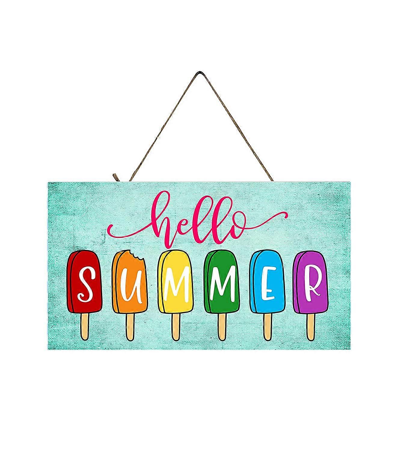 Bright Hello Summer Ice Cream Handmade Wood Sign