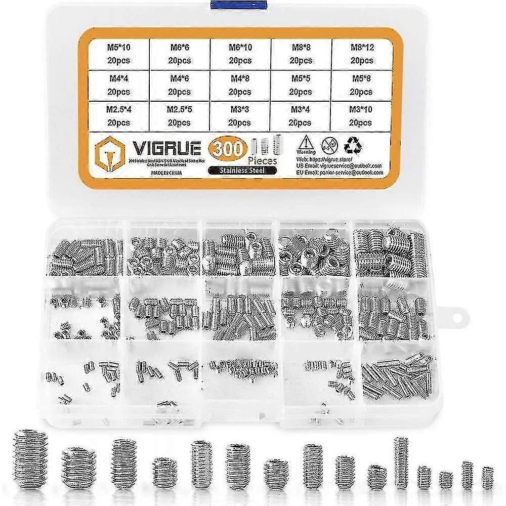 Kit 300pcs M2.5 M3 M4 M5 M6 M8 Hexonal Withoundge Viss, Set Assortment Carbon Steel Kit Hex Socket