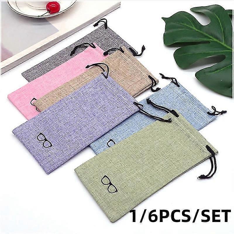 1/6pcs/set Glasses Case Sunglasses Bag Dust Proof Pouch Pocket Soft Linen Drawstring Microfiber