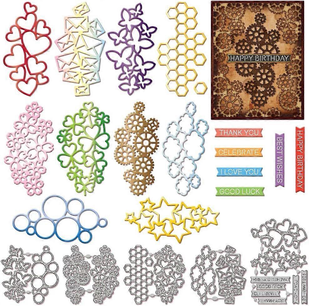 Gear Heart Envelope Frame Cutting Dies for Card Making Bubble Butterfly Star Frame Die Cuts Blessings Cutting Dies for DIY Scrapbooking Journal Emboss