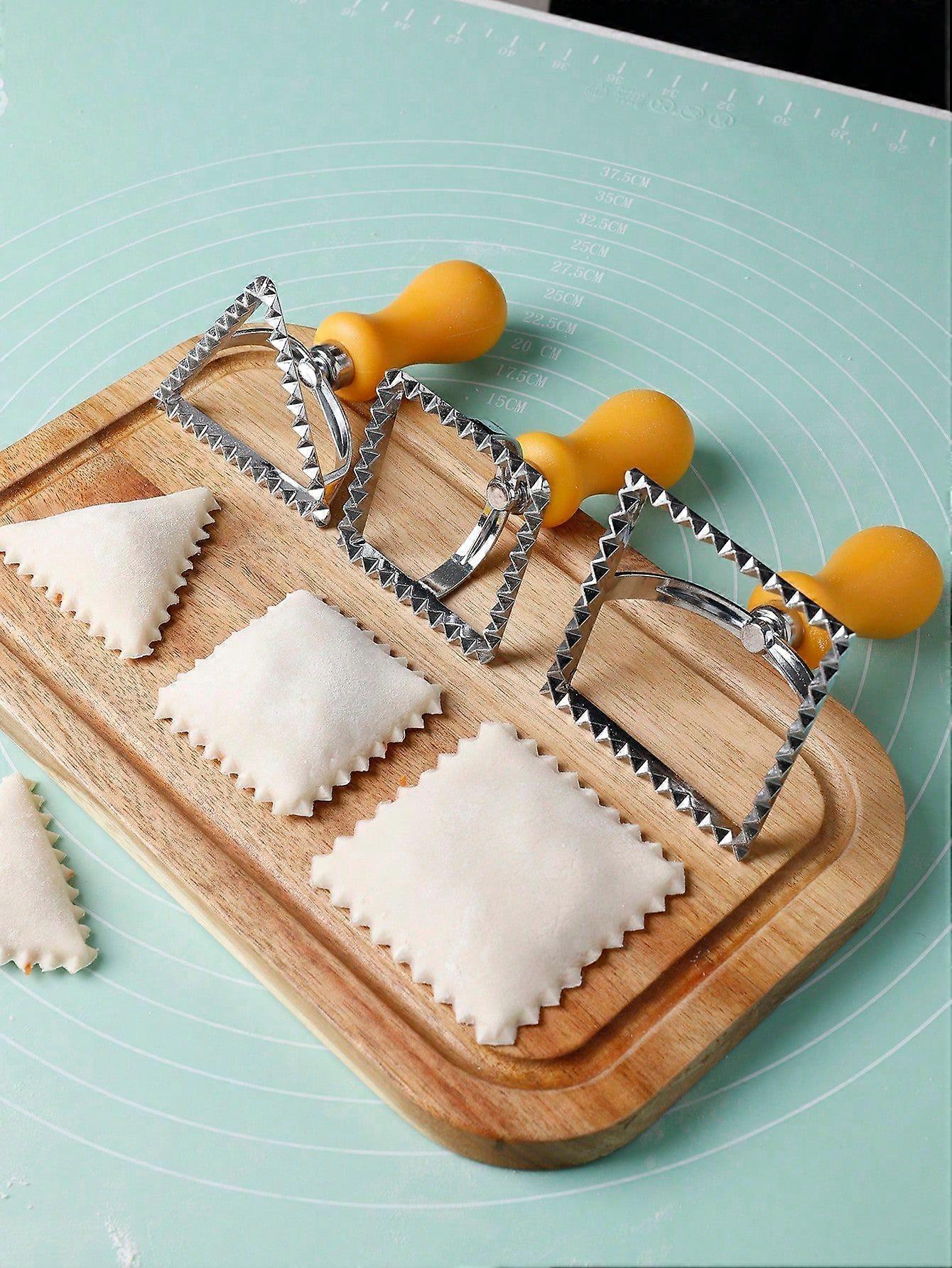 1set 3pcs Dumpling Molds Set With Triangle, Square & Round Shapes, Plastic Handle For Kitchen & Baking