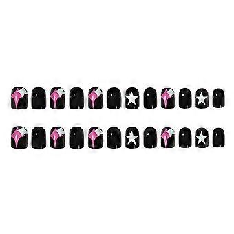 24pcs Color Blocking Star Design Nails Multiple Color Stars Design
