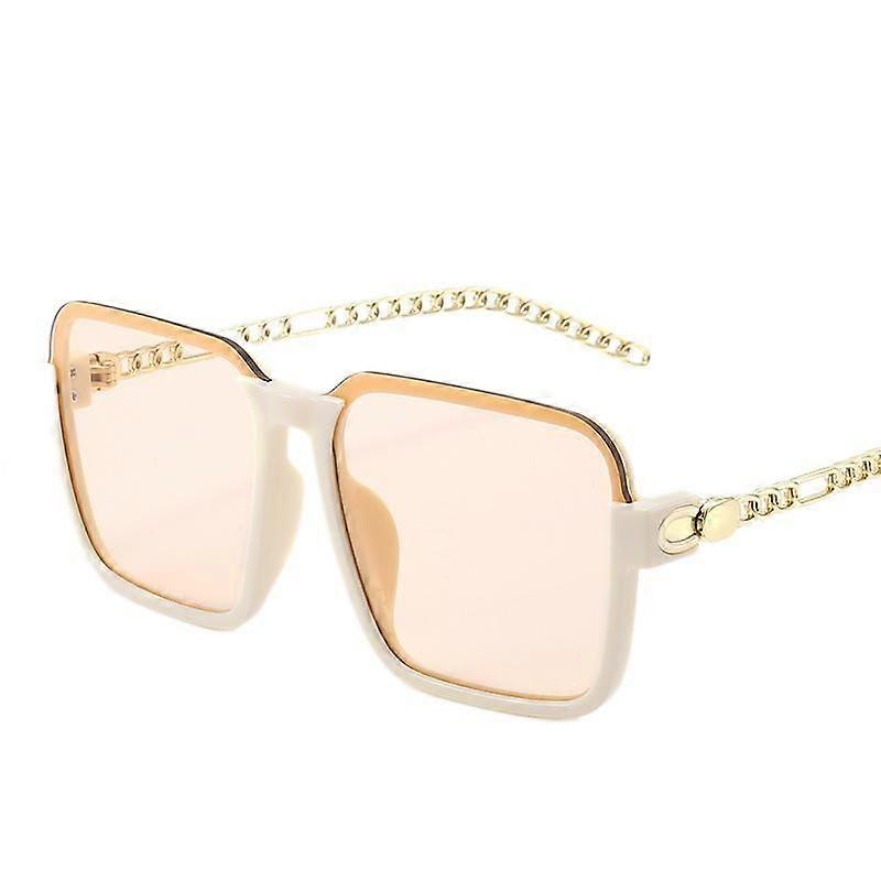 Wekity Fashion Chain Temple Square Large Frame UV Blocking Sunglasses