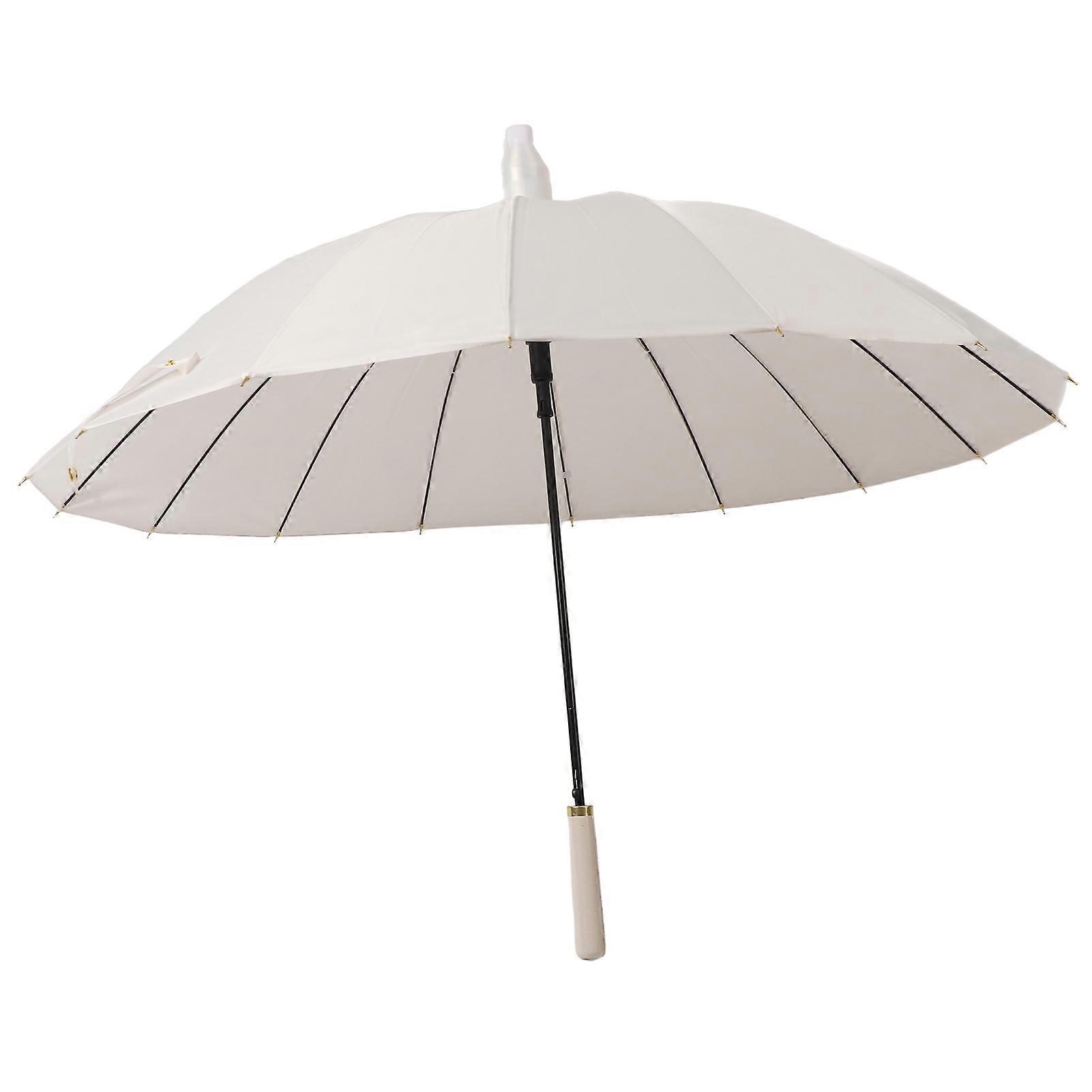 Large Automatic Umbrella 16 Ribs Waterproof Cover Long Handle Beige