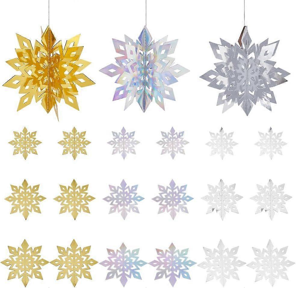 18Pcs 3D Snowflakes Christmas Snowflake Snowflake Tree Hanging Xmas Large Glittery Garland Party Holographic Paper Decorations Bulk for Winter Wonderl