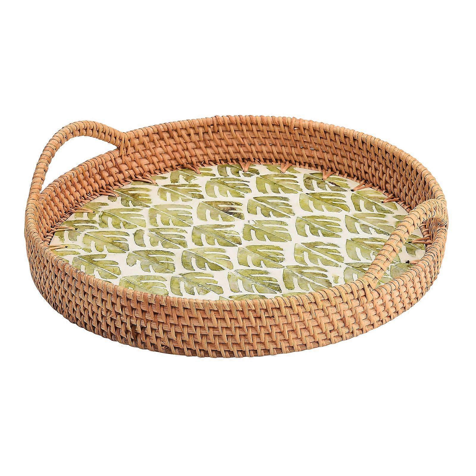 Round Tray Rattan Tray Round Decorative Rattan Tray Rattan Shell Double Ear Storage Tray