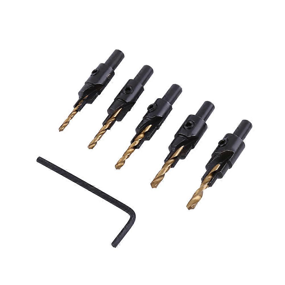 5pcs HSS Countersink Drill Bit Set 1/4" Round Shank Hole Chamfering Woodworking Kit