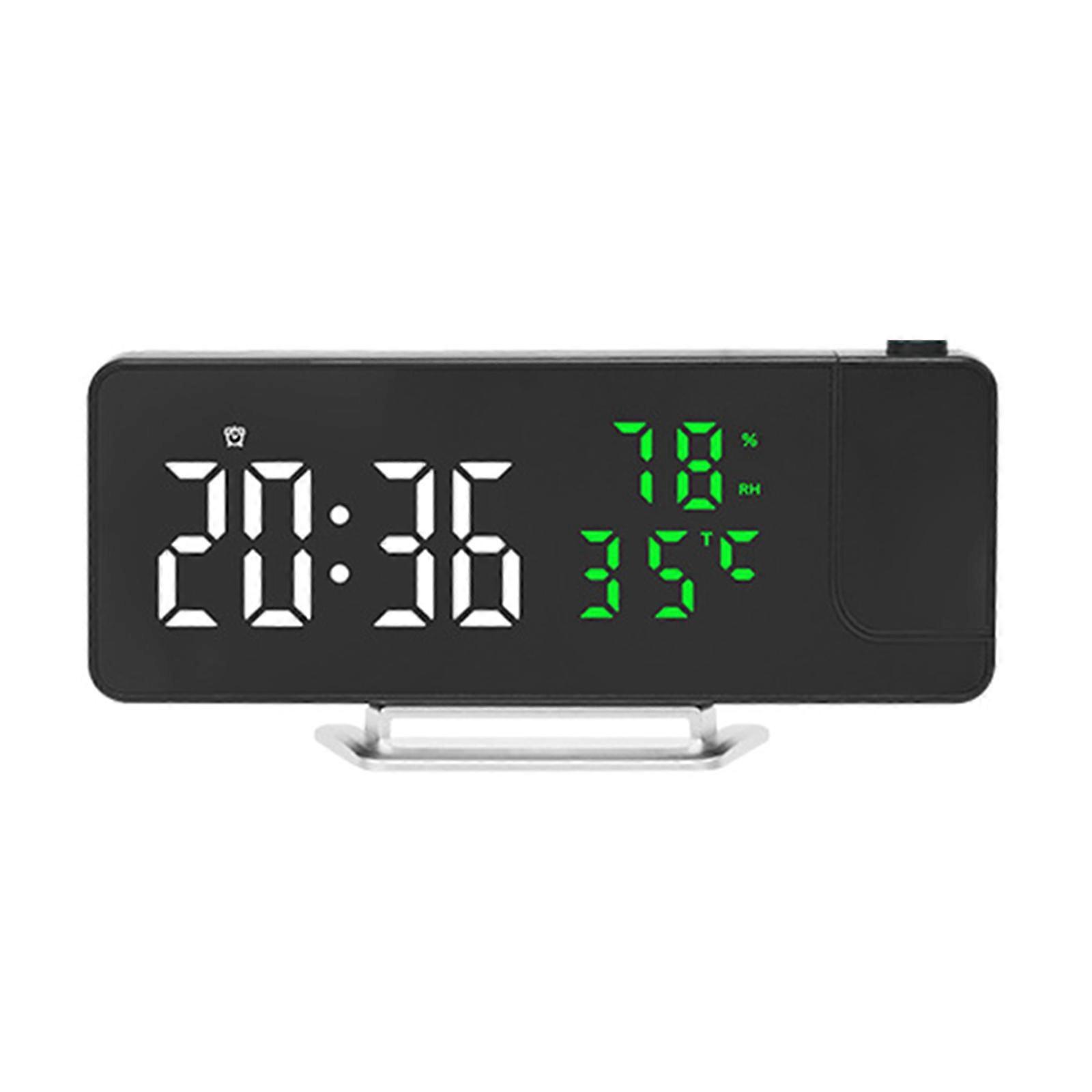 Multifunctional Clock With Projection, LED Mirror Display Time Temperature Humidity, Home Decoration  Green