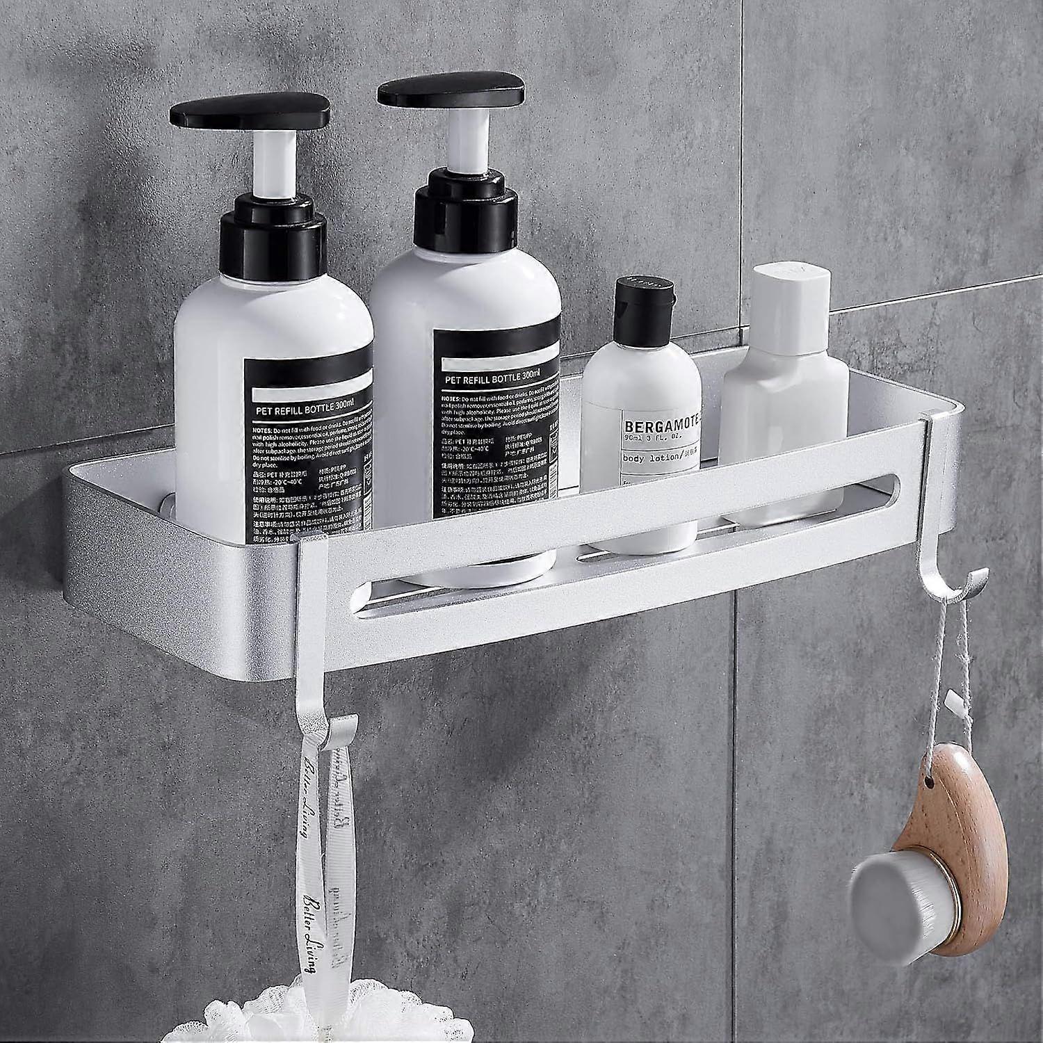 穴あけなしシャワーシェルフ、シャワーバスケット、釘なしシェルフ、損傷なし、アルミニウム表面、キッチンとバスルームアクセサリー用の錆びないバスケット