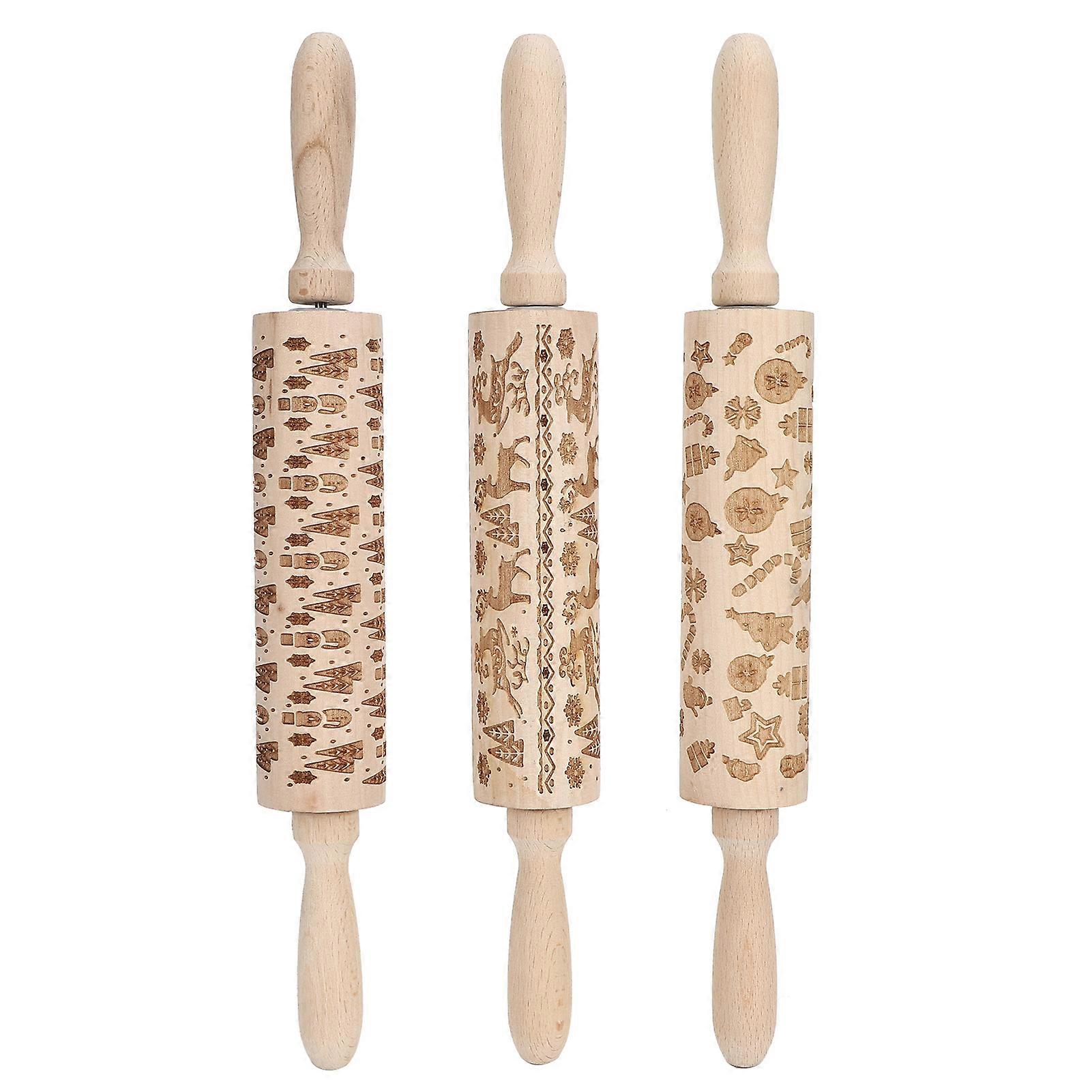 3Pcs Rolos de Madeira para Biscoitos, Biscoitos e Cozimento