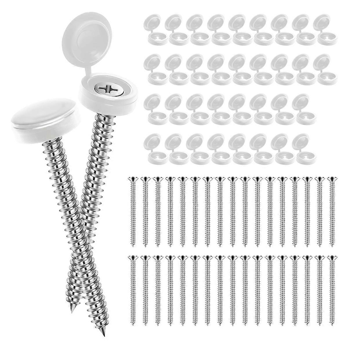 36 Pcs 8 X 3 Inch Shutter Screws with Caps Shutter Fasteners for , Outside Shutters Exterior and Cap White