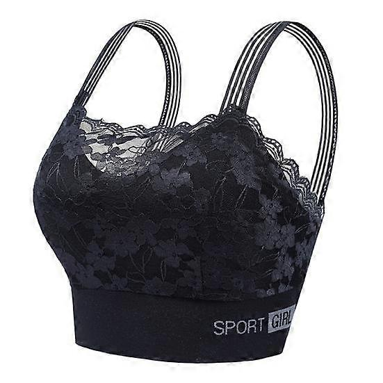 Women Bra Wide Shoulder Strap Hollow Out Floral Pattern Lace Seamless Bandeau Anti-exposure Maximum Comfort Shockproof Push-up Anti-snagging Wireless