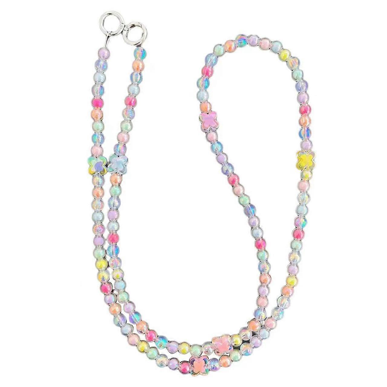 120cm Colorful Beads Strap Four-Leaf Clover Phone Crossbody Chain with Tether Tab