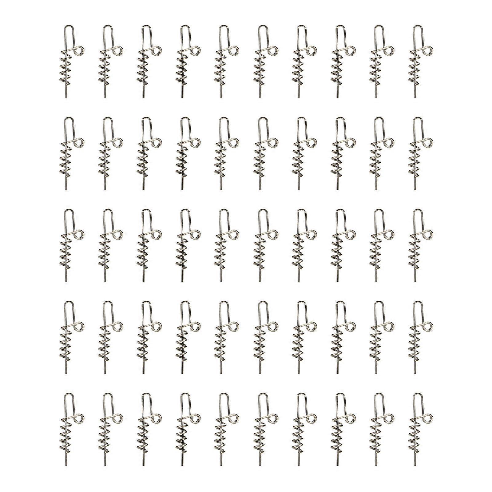 50Pcs Fishing Baits Screw Needle Spring Lock Stitches Spring Fixed Needle Crank Hooks Soft Lures Keeper Crank Hook Pin  small