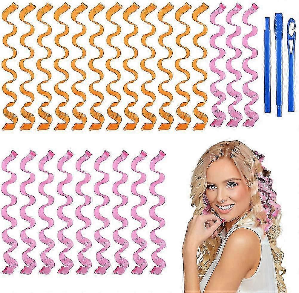 24 יחידות גלילי שיער 50 ס"מ לשיער ארוך. ללא תלתלים ספירליים בחום. ערכת סטיילינג עם ווים לנשים וילדות.