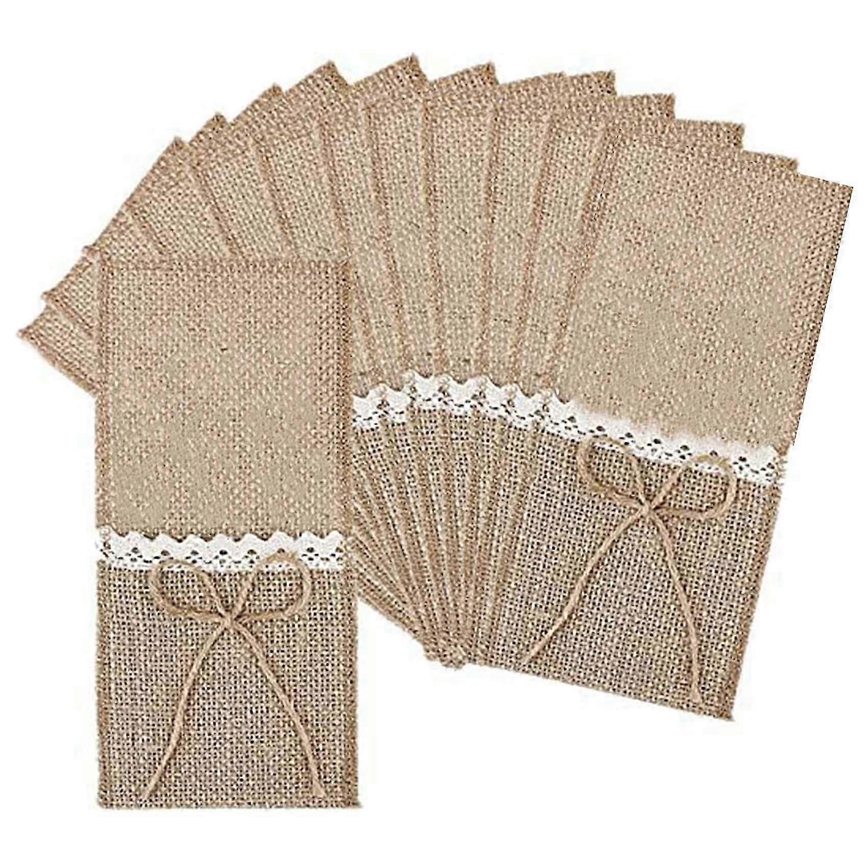 20 Pieces of Tableware Bag Linen with Lace Decoration Tableware Rack Tableware Storage