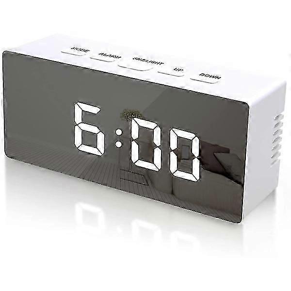 Digital LED alarm clock with mirror surface White