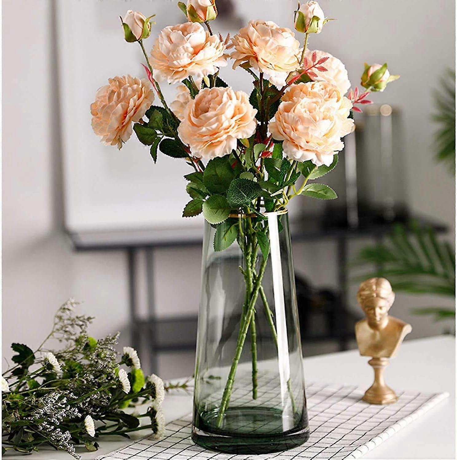 Irisert krystallklar blomstervase med solid base, perfekt for samtidskunstdekorasjon og grenroser