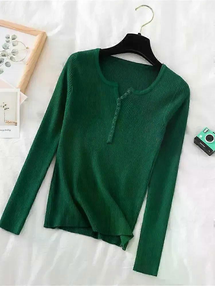 2024 Høst Vinter Knapp V-hals Genser Kvinner Basic Slim Pullover Kvinner Gensere Og Gensere Strikket Genser Myke Varme Topper