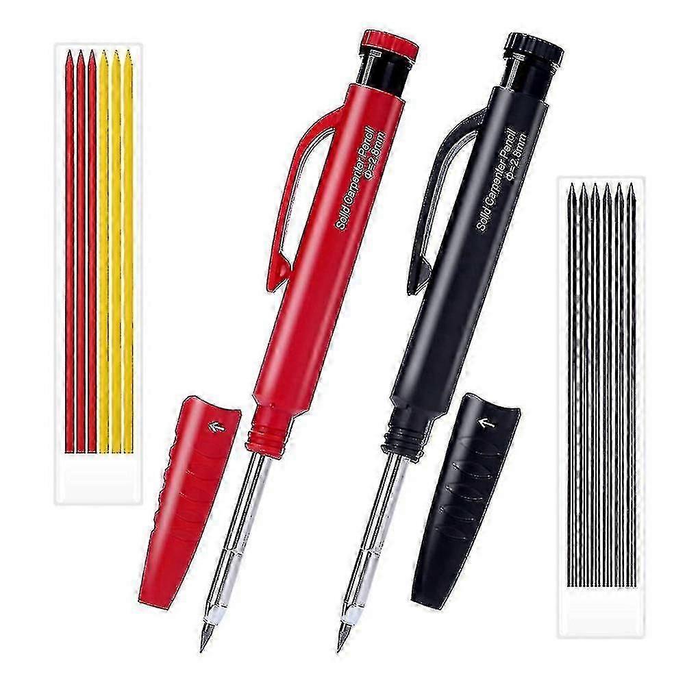 2pcs Solid Carpenter Pencils With 14 Refills, Carpenter Pencil Deep Hole For Architect Construction