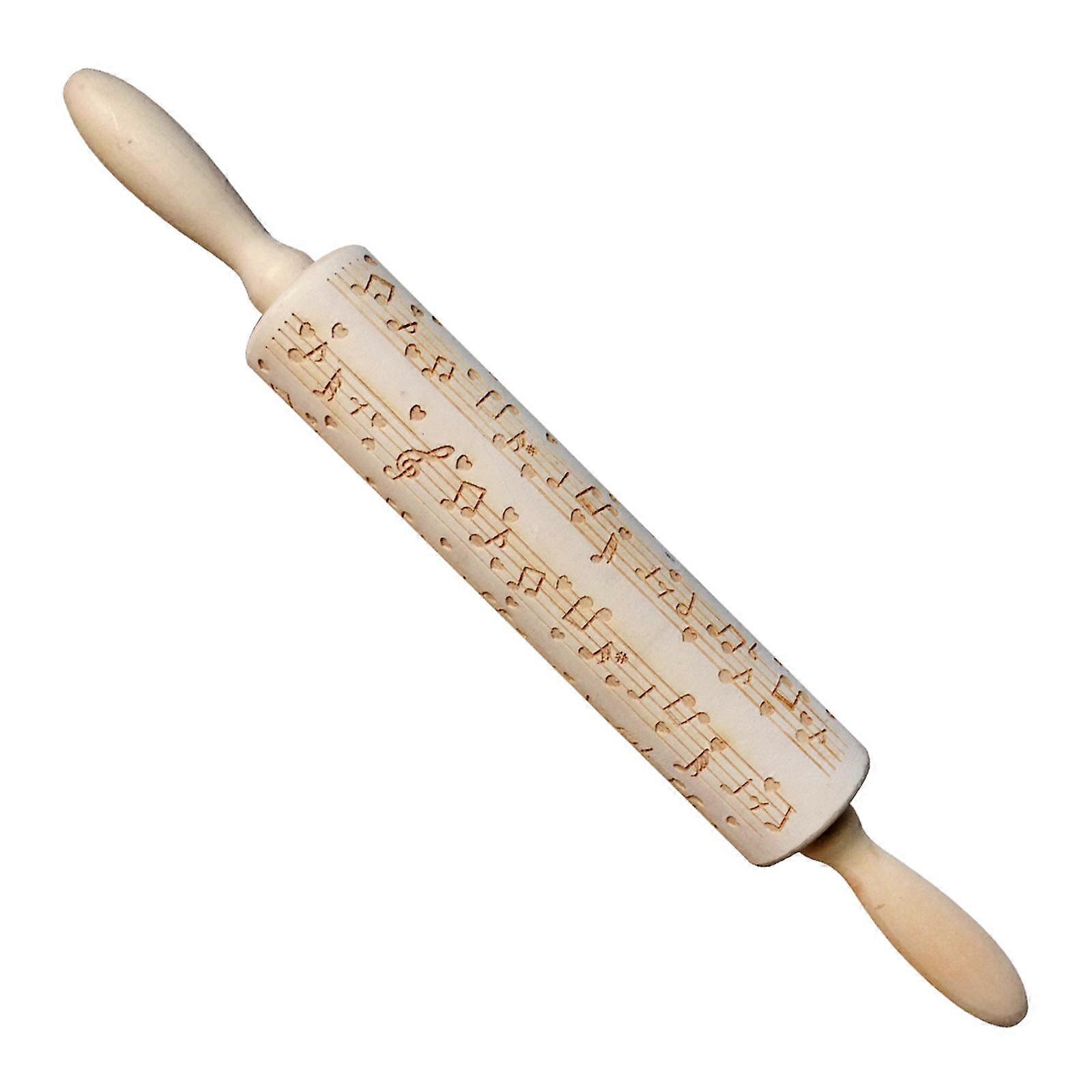 Wooden Rolling Pin with Patterns Embossing Rolling Pin Kitchen Decor Tool