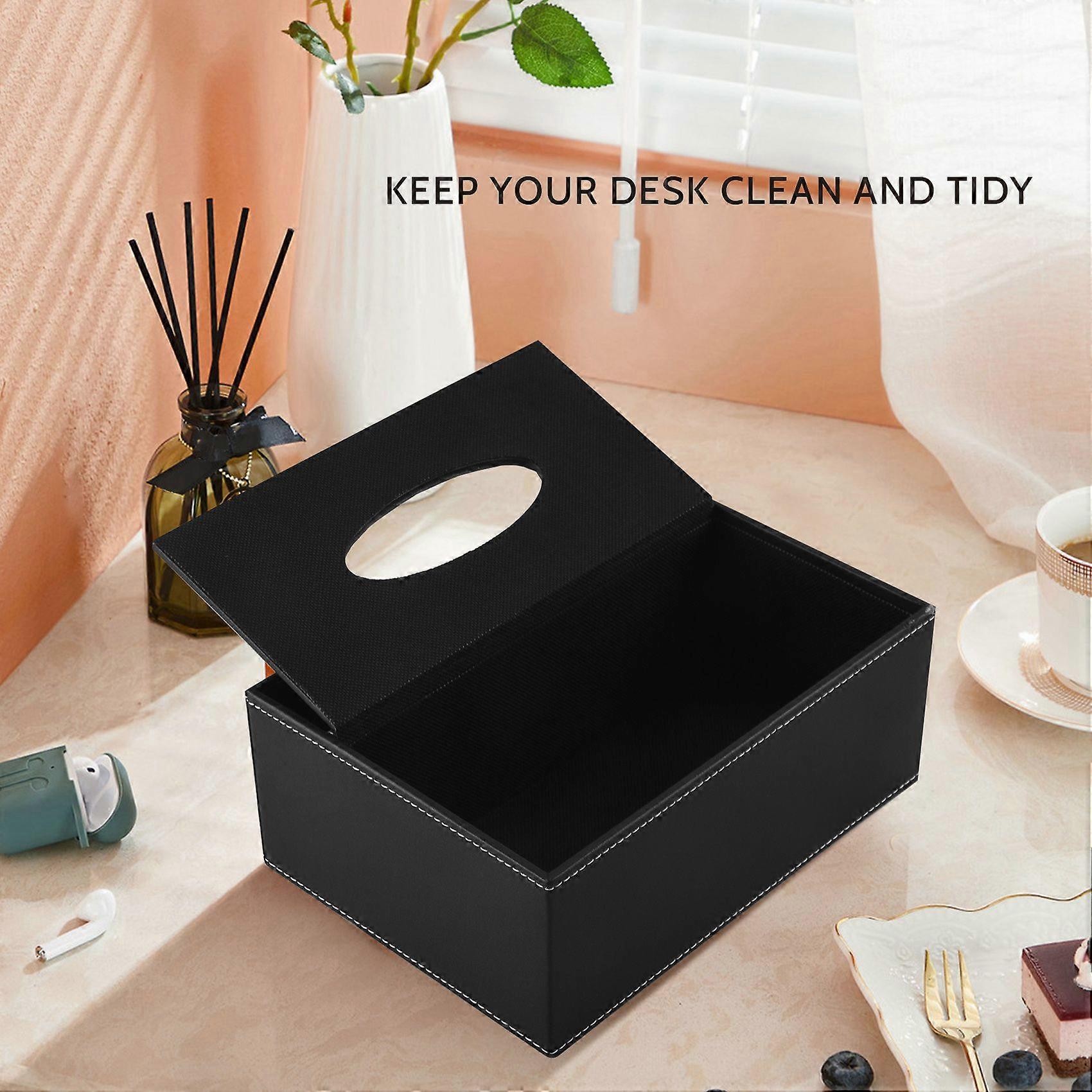 PU Tissue Box Multifunctional Desktop Organizer (Black)