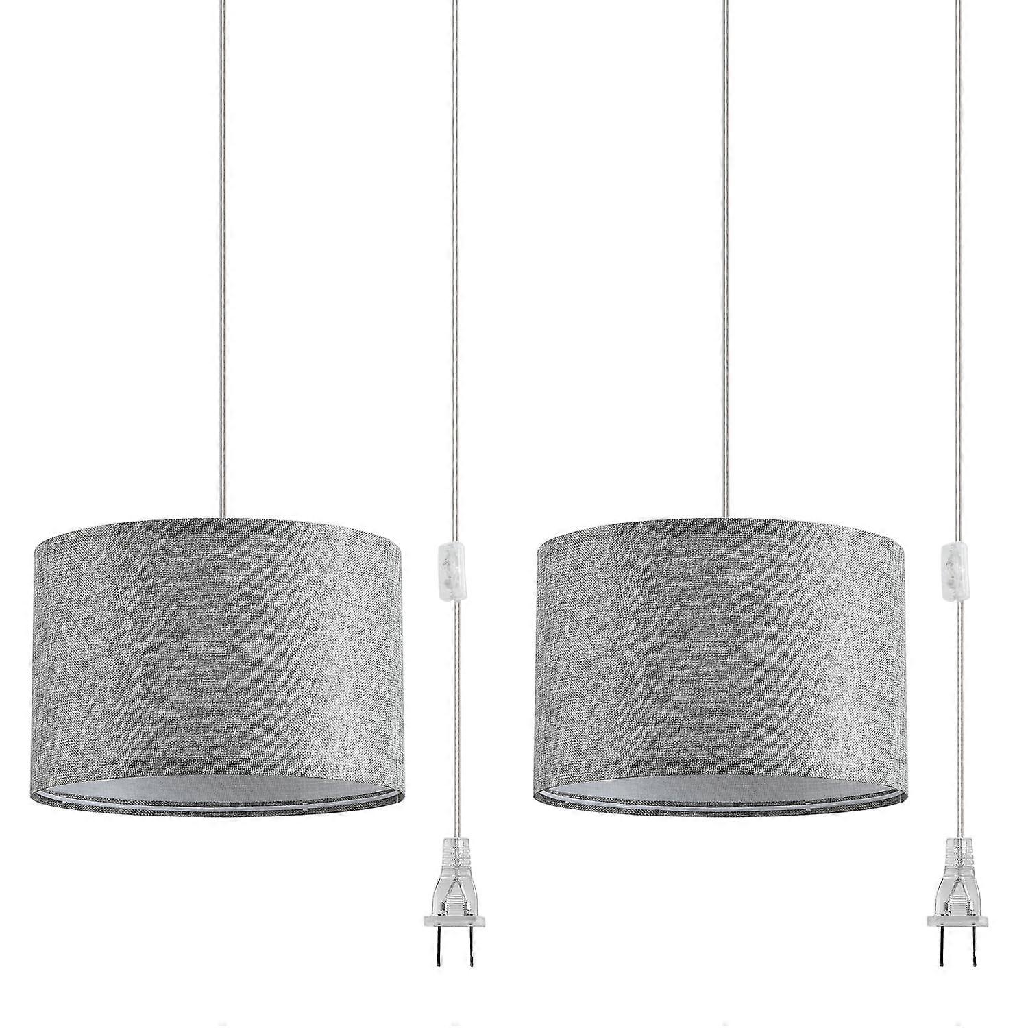 Pendant Light with Gray Fabric Lampshade for Bedroom, Modern Design, Adjustable Height, Indoor Lighting Fixture