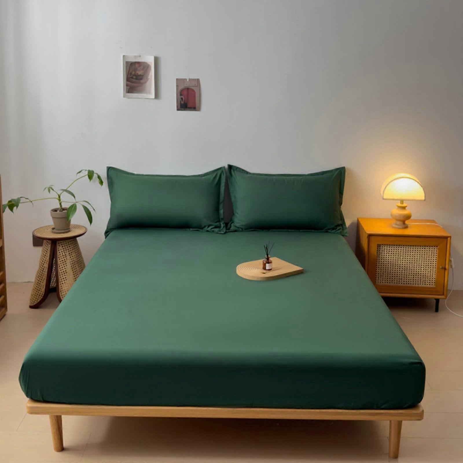 Fitted Bed Sheet XL Full Cotton Solid Green Color, 55"x79" for 4-10 Inch Mattress Size, Durable and Soft