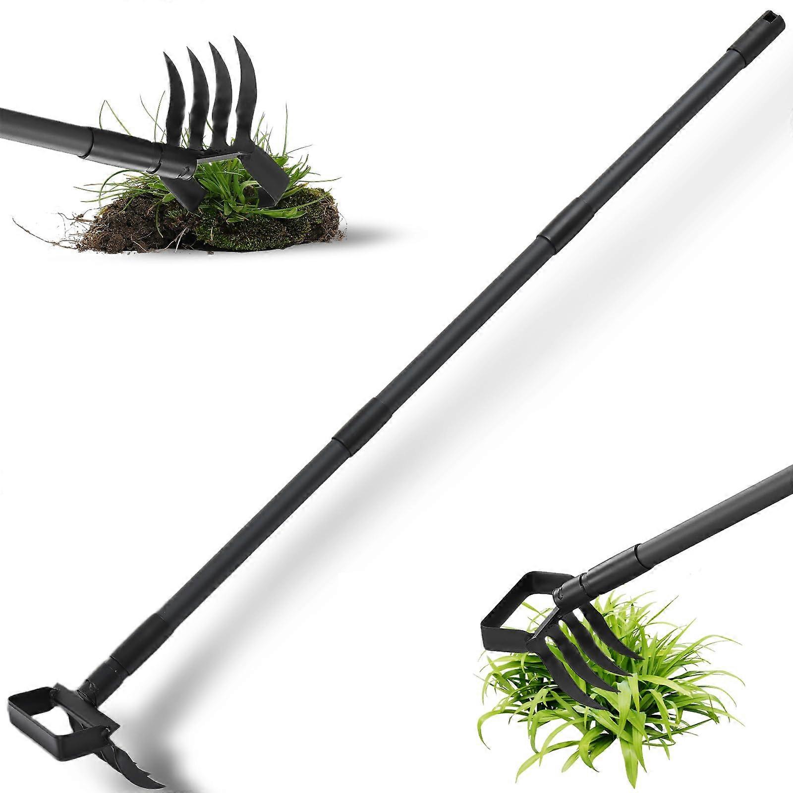 Hula Garden Hoe and 4 Tines Rake 2-in-1 Garden Tool for Weeding, Garden Cultivator with 62.6' Adjustable Long Handle