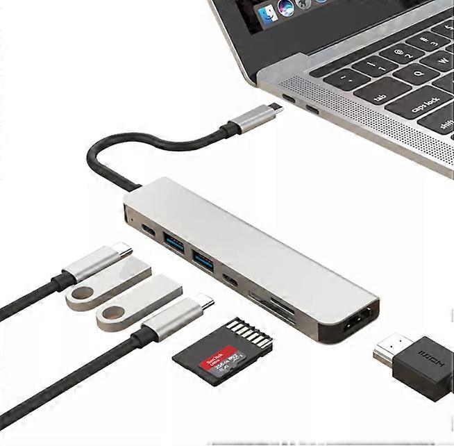 USB C Hub Adapter Dongle for MacBook Air, MacBook Pro with 4K 60Hz HDMI, 87W Power Delivery, 2 USB Ports and SD/TF Card Reader(Gray)