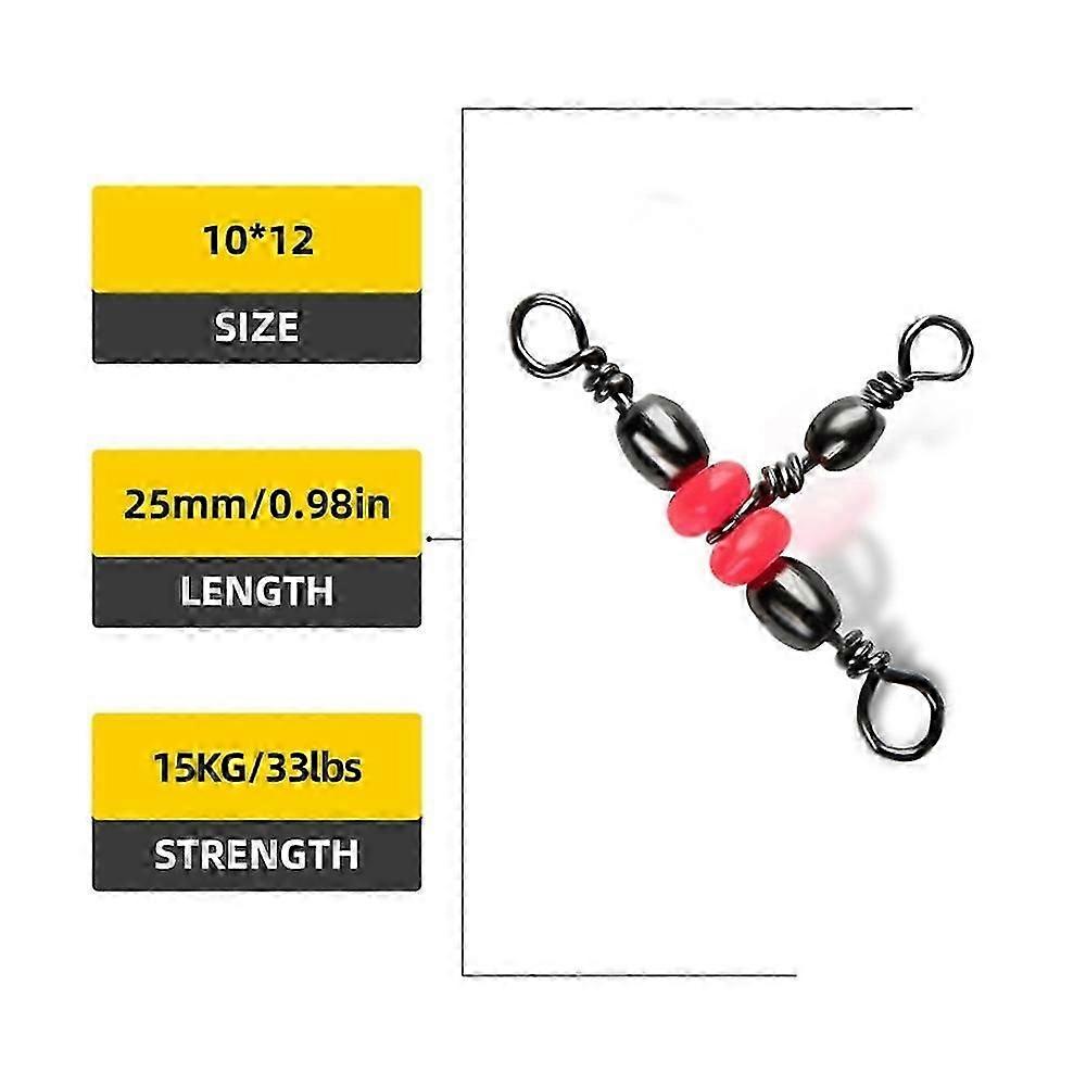 20pcs / Set Fishing Connector Three Way Barrel Swivel Snap Ring With Beads For Fishhook Lure Line -