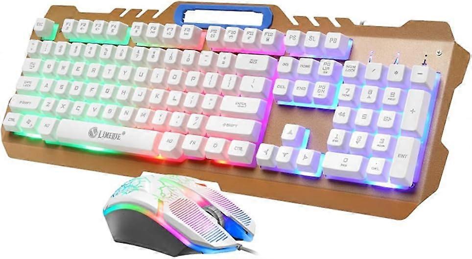 Ensemble clavier et souris USB filaire LED rétroéclairé Clavier 104 touches Clavier de jeu Alliage d’aluminium adapté pour ordinateur de bureau / ordinateur / PC (blanc)