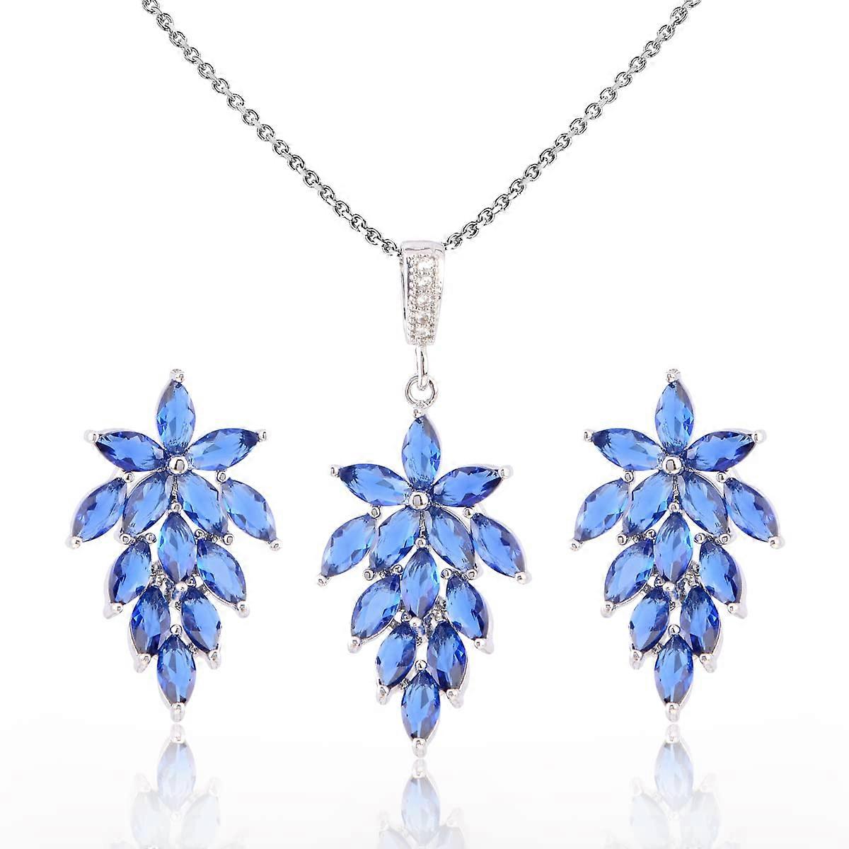 Kübik Zircon Cluster Jewelry Set - Women's Fashion Silver Crystal Cz Artificial Diamond Pendant Set