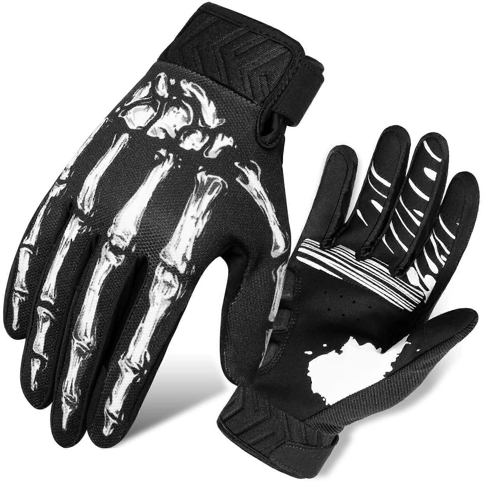 Touchscreen Skeleton Gloves for Men and Women, Breathable Skull Cycling Gloves, Anti-Slip Padded MTB Motorcycle Gloves