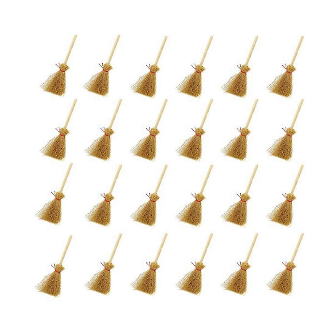 24Pcs Mini Broom Red Rope Straw Brooms Hanging Decorations