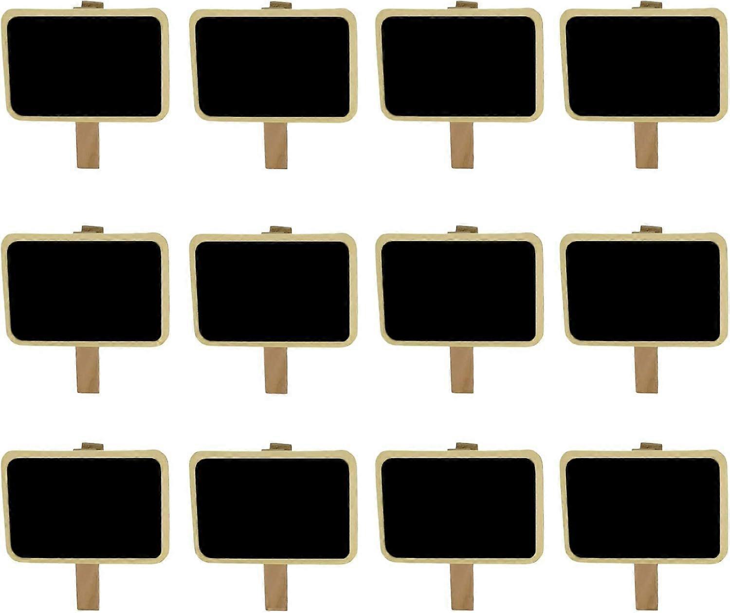12 Mini Retangle Chalkboard Blackboard with Wooden Clip Message Board Signs and Labels Clips