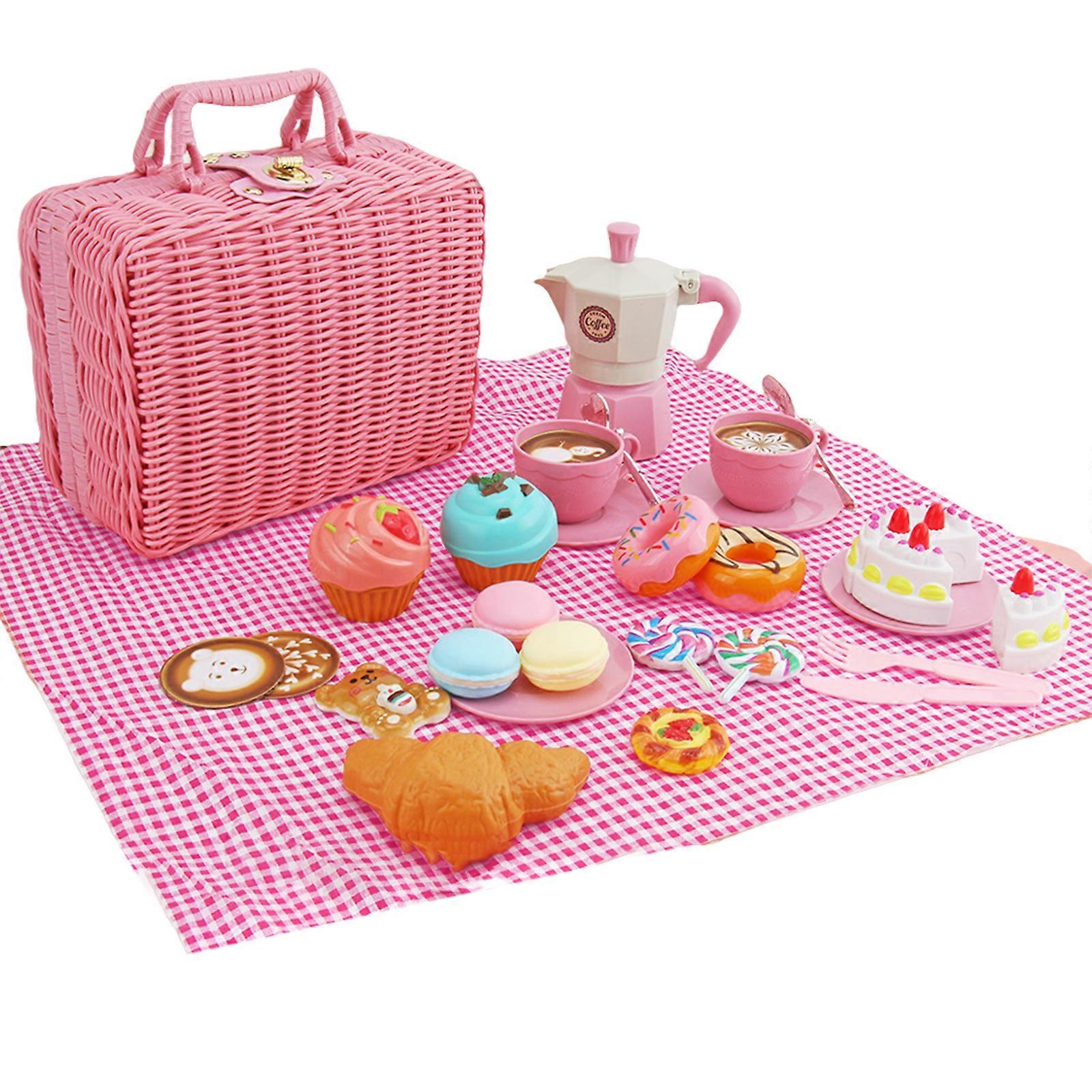 Interactive Role Play Picnic Time Set Imaginative Picnic Play Pretend Game for Toddlers 3-8 Years Gift  Pink