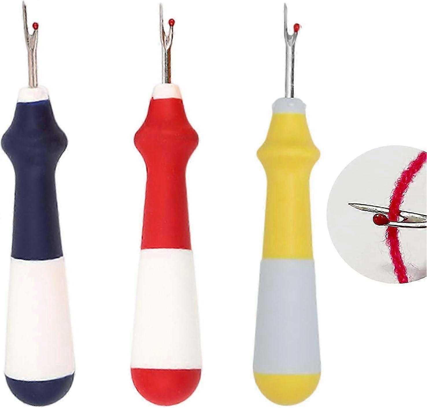 3Pcs Heavy Duty Seam Ripper Tool with Ergonomic Handle - Quick Unpick Sewing Thread Removers for Fabric