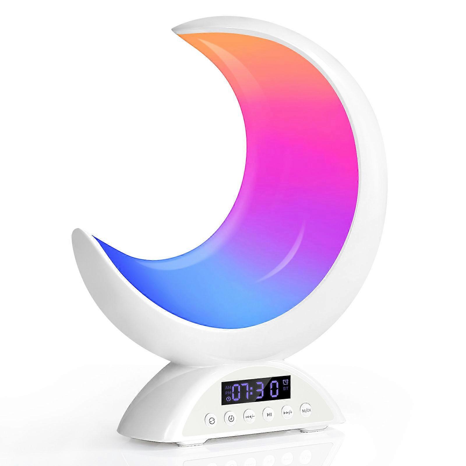 Moon Shape Bluetooth-compatible Speaker Room Decora Alarm Clock With LED Display Colorful Light MP3 Player Table Clock  White