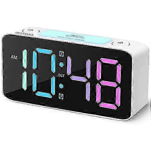 Super Loud Alarm Clock with RGB Night Light, Adjustable Volume, USB Charger, White Digital Clock