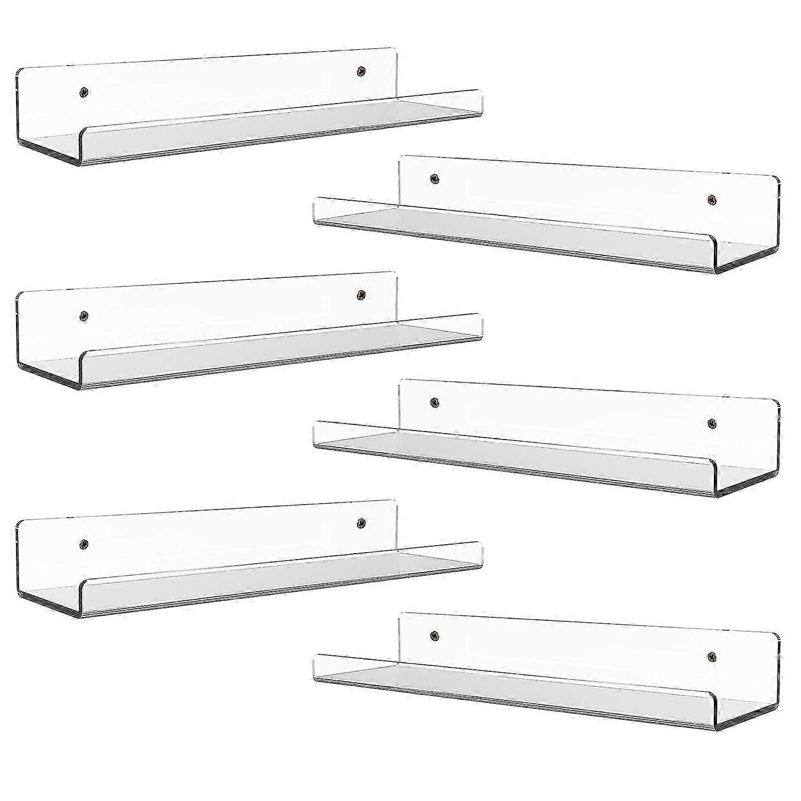 6 Pack Clear Floating Shelves for Bedroom 15inch-Wider