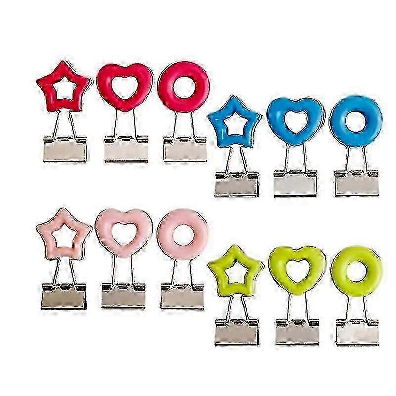 12 Stück Binder Clips 4 Farben Metall Papier Klammern mit Löchern Long Tail Fold B