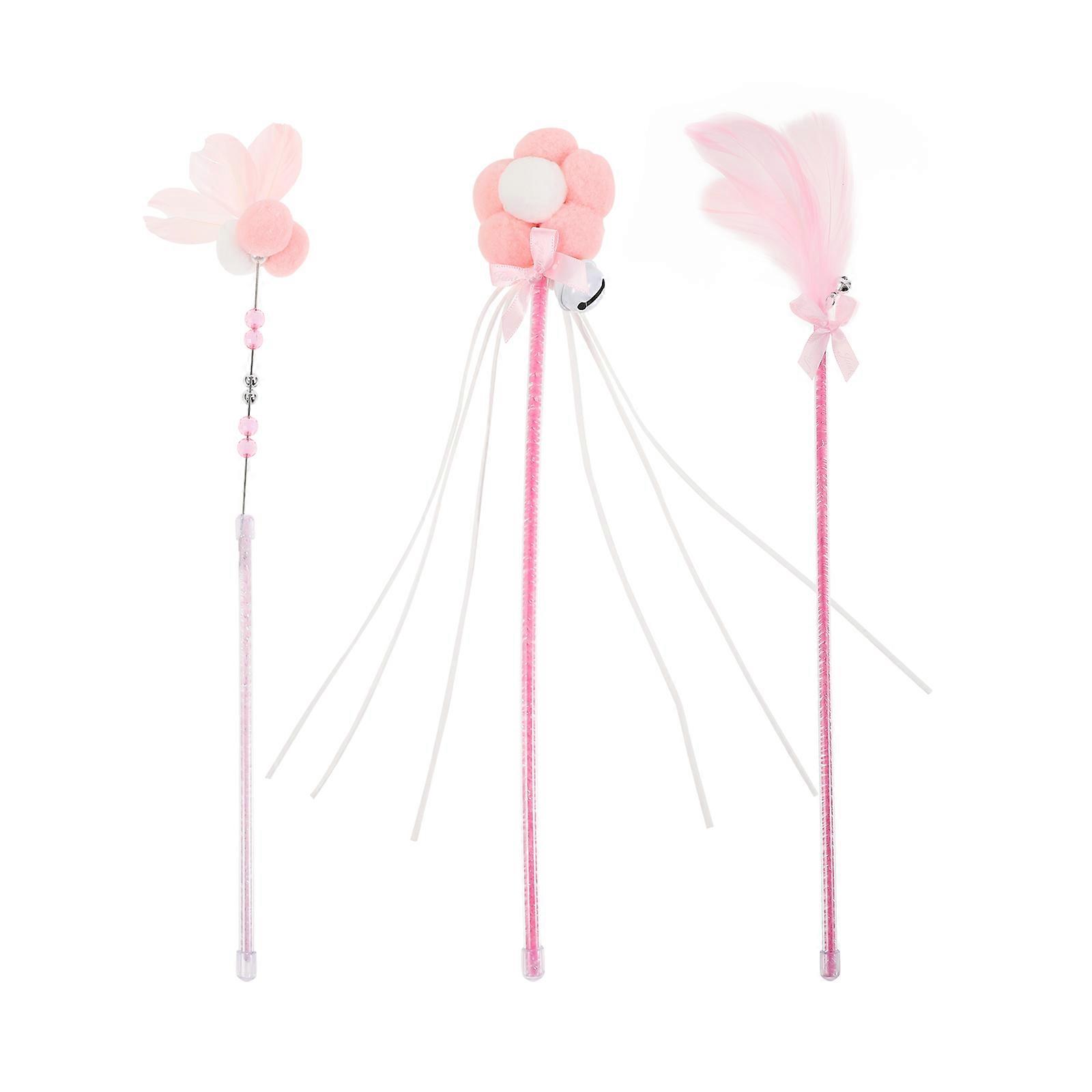 Interactive Cat Toys Pet Teaser Wand Non Slip Handle Pink 6x41cm 3Pcs