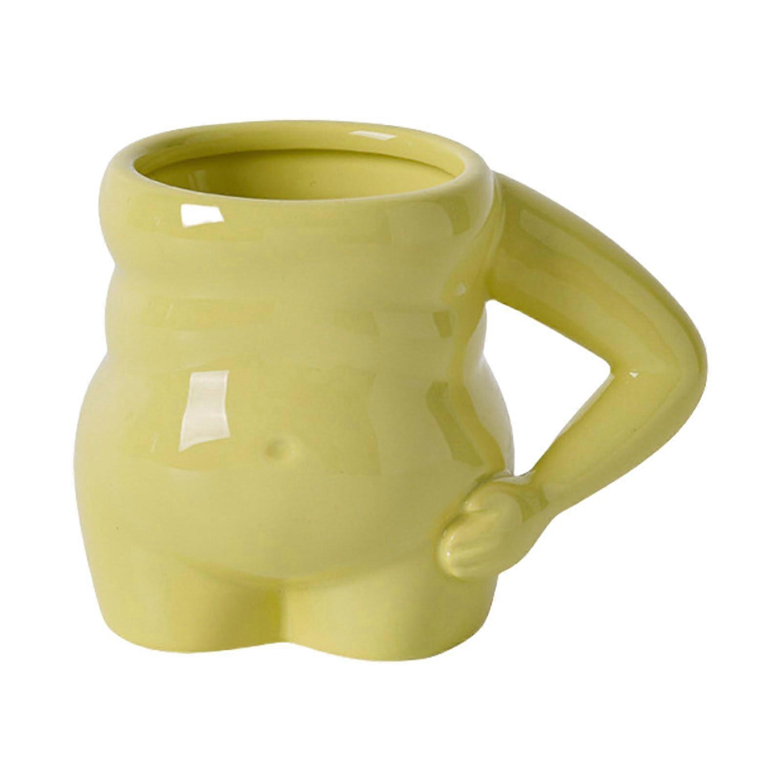 Practical Belly Cup With Handle Ceramic Drinking Cup Melon Green For Weddings And Parties Daily Use Tableware